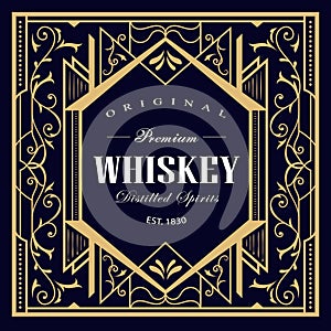 Whiskey vintage label linear thin line art deco design