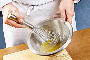 Whisking vigorously to disperse oil Making Mayonnaise oil