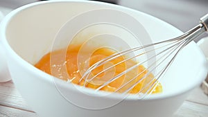 Whisking Yolks for Omelette in White Bowl with Egg Beater in 1000fps (Phantom Flex)