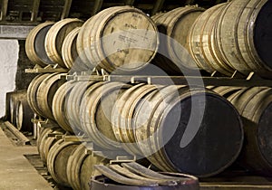 Whisky barrels in a distillery