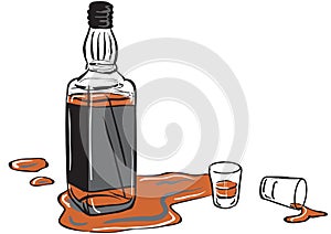 Whisky bottle and shot glasses