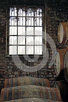 Whisky casks at distillery photo