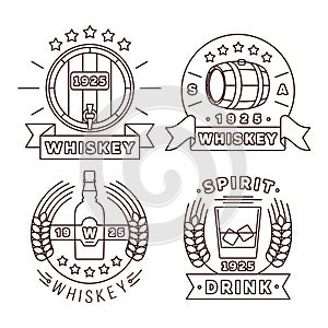 Whisky logo set thin line style. Vector alcohol drinks modern labels for pub and bar