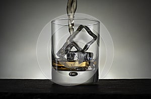 Whisky Pouring into a Glass with Ice