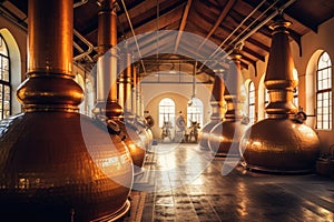 whisky stills in a traditional distillery setting photo