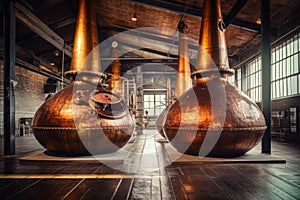 whisky stills in a traditional distillery setting photo