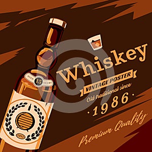 Whisky or whiskey glassware bottle retro poster