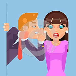 Whispering Ear Secrets Cartoon Businessman Gossip Rumor Character Super Sale Flat Design Vector Illustration