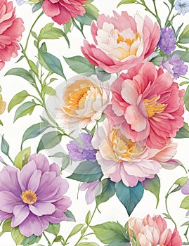 Whispering Petals: Watercolor Flower Medley on White Canvas