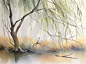 Whispering Willow Branches in Watercolor