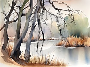 Whispering Willow Branches in Watercolor