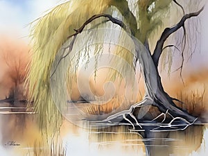 Whispering Willow Whispers in Watercolor