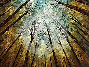 Whispering Woods: A Serene and Captivating Acrylic Painting& x22; is an immersive artwork that comes to life on a wood panel. The photo