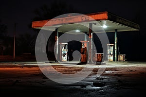 Whispers from an Abandoned Gas Station Under the Cloak of Night