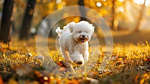 Whispers of Joy, An Ephemeral Dance of a Spirited Small White Dog Amidst the Verdant Grass