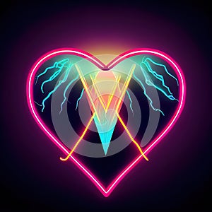 Whispers of passion. Exploring the boundless depths of devotion within the thunderstruck neon elixir. AI-generated