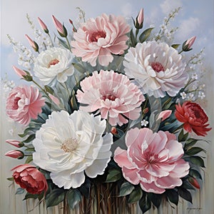 Whispers of Spring: Realistic Oil Painting of Blooming Flowers in Soft Pastels photo