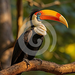 Winged Majesty: A Hornbill's Stunning Presence in the Daylight Forest