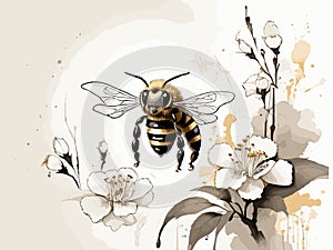 Whispers of Wings: Bee SumiE Artwork