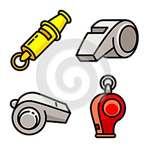 Whistle icons set, outline style