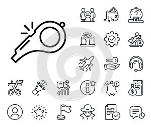 Whistle line icon. Kick-off sign. Salaryman, gender equality and alert bell. Vector