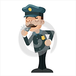 Whistle policeman detective police cartoon flat design vector illustration