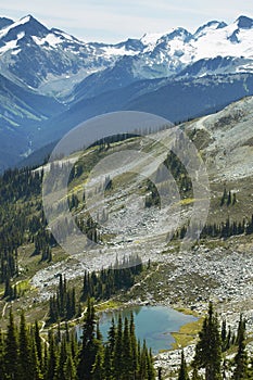 Whistler landscape with mountains and lake. British Columbia. Ca