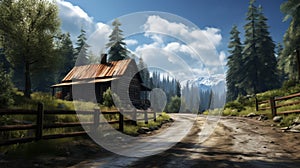 Whistlerian Wooden Cabin On A White Road: Photo-realistic Landscapes In 32k Uhd