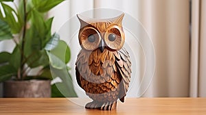 Whistlerian Wooden Owl Sculpture With Nature-inspired Motifs