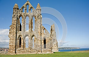 Whitby Abbey and the coastline.