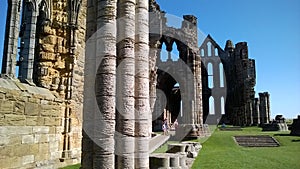 Whitby Abbey ruins skylined on a summer`s day