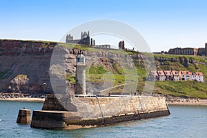 Whitby harbor with abbey