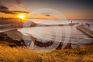 Whitby Harbour at sunset