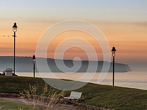 Whitby seascape at dusk in Yorkshire England UK