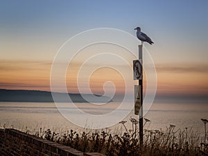 Whitby seascape at dusk in Yorkshire England UK