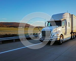 White 18 wheeler highway and mountain