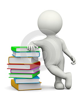 White 3D Character Leaned on a Heap of Books