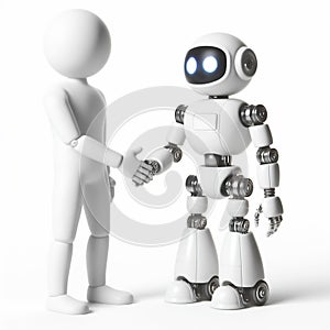White 3D figure greeted a robot on white background. AI generated