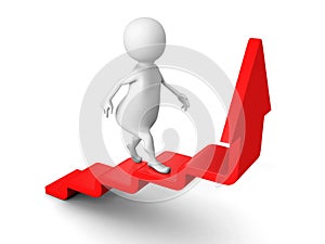 White 3d man steps up on success ladder arrow