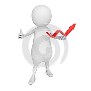 White 3d Man Thumbs Up With Growing Arrow Diagram