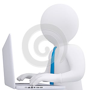 White 3d man working at his laptop