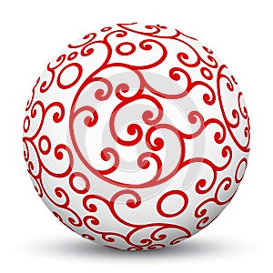 White 3D Sphere with Red Aesthetic Ornament Texture Pattern