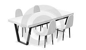 White 3D table and chairs isolated on background