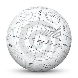 White 3D Vector Sphere with Graph Paper Texture and Mathematical Symbols - Math Cheat Slip