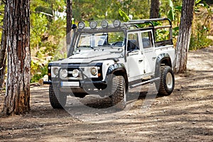 White 4x4 off road car forest Photo offroad