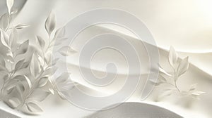 White Abstract Background with Delicate Leaves and Wave Texture