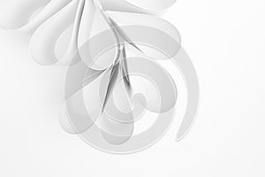 White abstract background with paper water drops as hang branch shape in soft light bright simple minimal modern tender style.