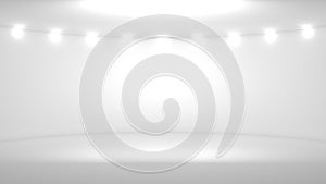 White abstract background studio, empty room, lights. 3d render