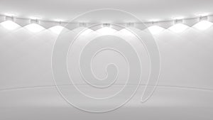 White abstract background studio, empty room, lights. 3d render