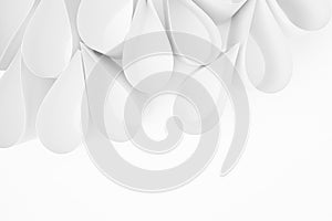 White abstract background with white tears shape or water drops of paper as soft light horizontal border with copy space for text.